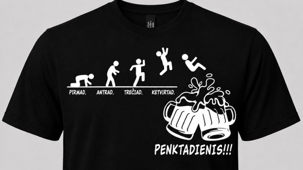 Marškinėliai „Pirmadienis, antradienis… penktadienis!“