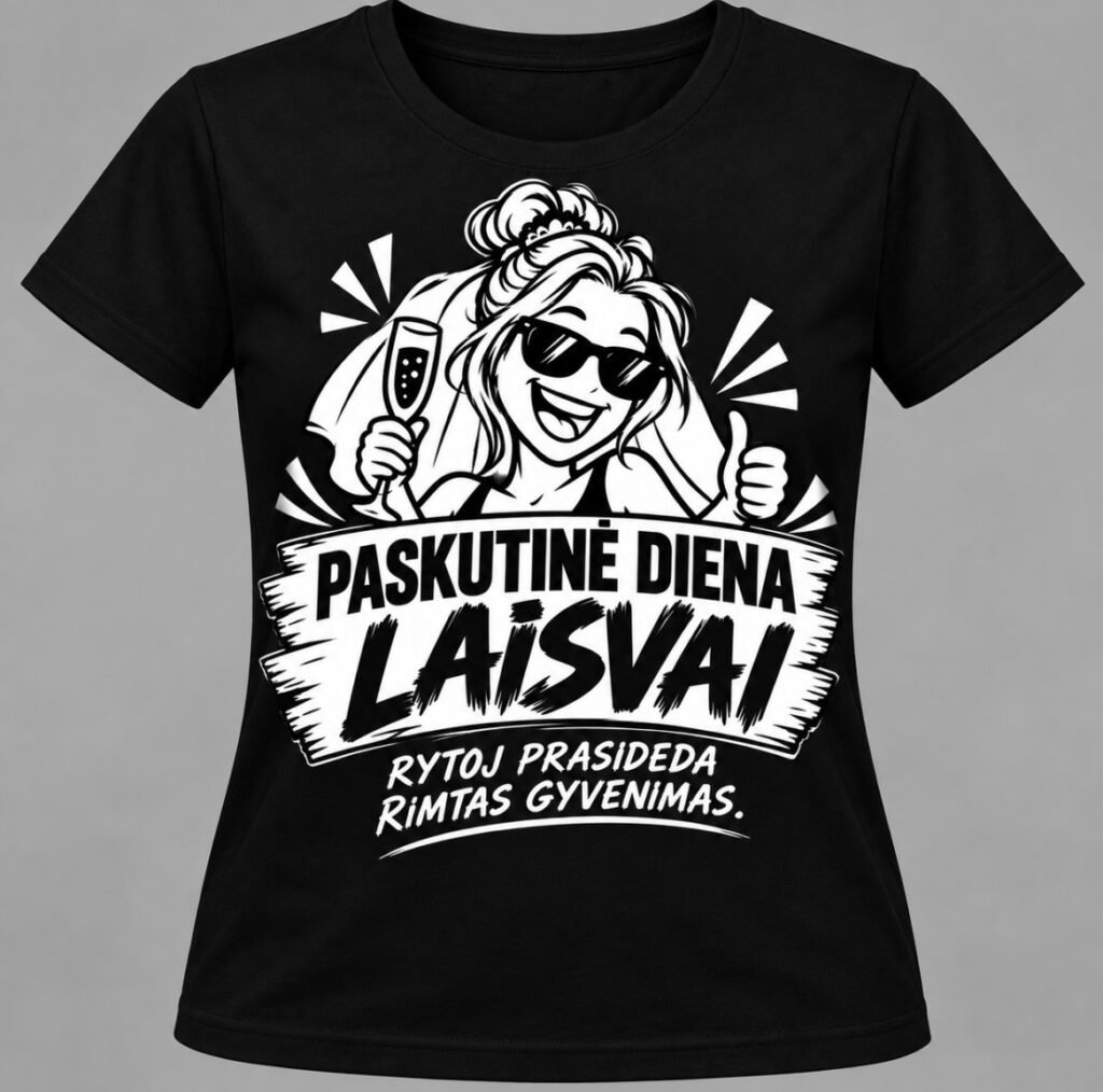 Marškinėliai „Paskutinė diena – rytoj prasideda rimtas gyvenimas“ – kitas dizainas